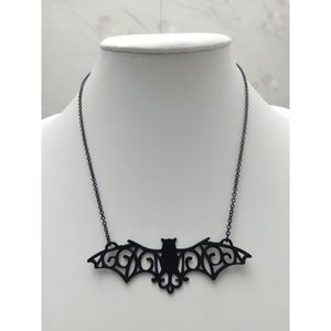 Black Gothic Bat Chain Costume Necklace 19 Inch